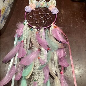 Purple Dreamcatcher with Feathers and Flowers